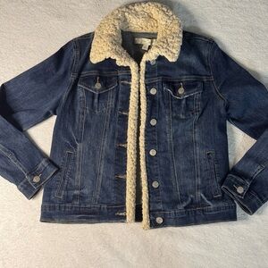 Denim & Co Sherpa Lined Denim Jacket EST 1946 Blue Jean Coat Women’s Small